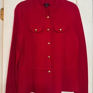 Talbots Red Knit Sweater Jacket with Gold Buttons - Medium Petite - Like New